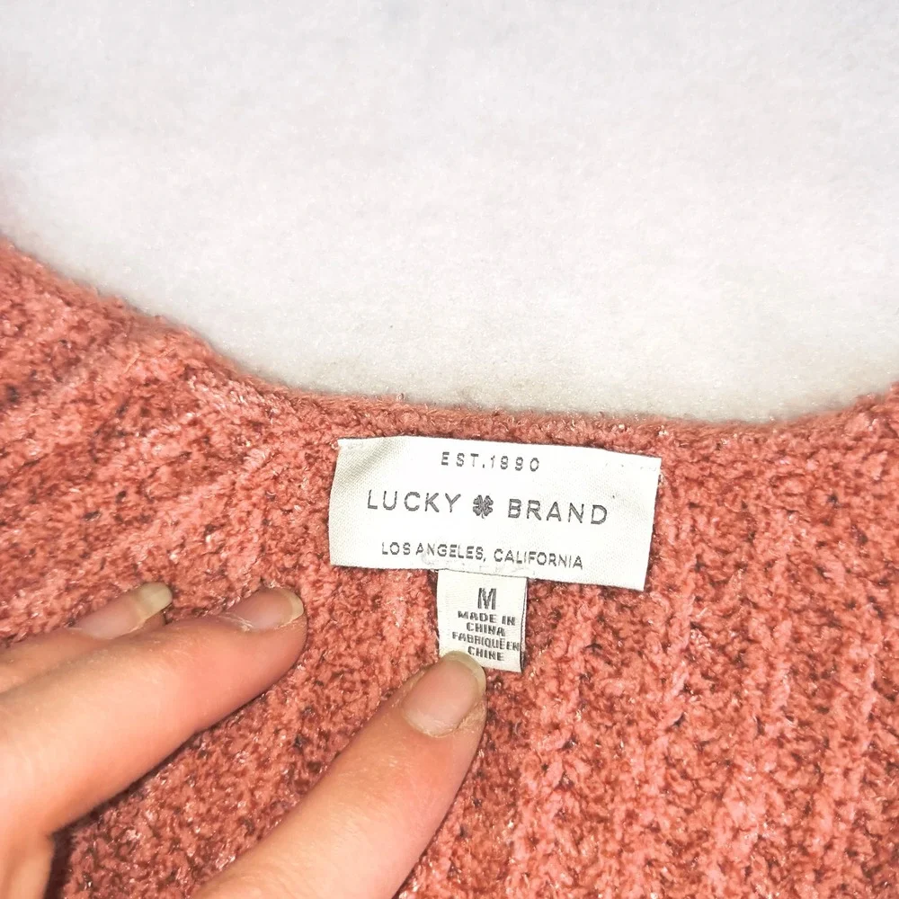 Lucky Brand Chunky Knit‎ Sweater Womens M Pink Raglan Sleeve Casual Cozy